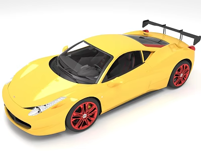 Yellow Sports Car With Red Wheels And Rear Wing 3d model
