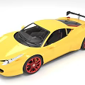 Yellow Sports Car With Red Wheels And Rear Wing
