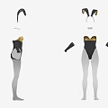 Black Bunny Costume Set With Bodysuit Ears Gloves And Gold Accents