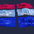 Six Shiny Blue Red Light Blue Fabrics with Mountain Like Bumps on Dark Background