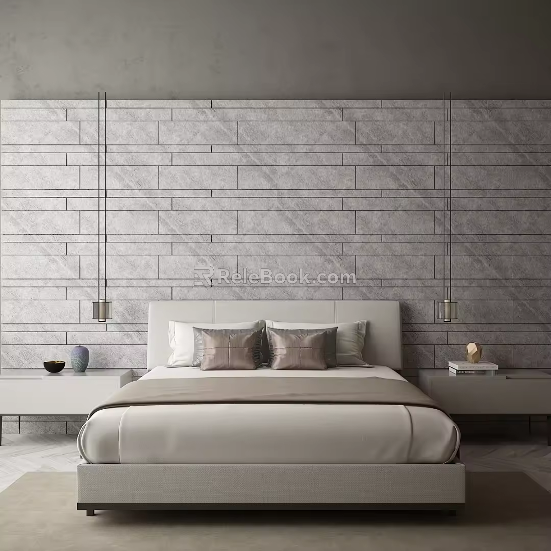 Modern background double bed combination 3d model
