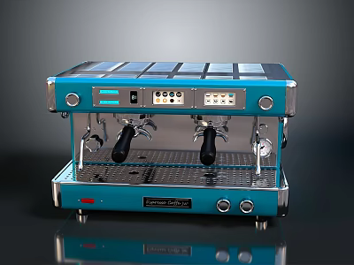 Blue Modern Electronic Espresso Coffee Machine With Double Handles Control Panel And Stainless Steel Parts 3d model