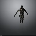 Man Wearing Black Mask Tactical Vest And Mechanical Arm With Camouflage Pants