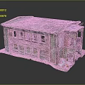 Abandoned Red Brick Building Model With Damaged Roof And Broken Windows