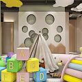 Kindergarten Interior Design With Cartoon Decor And Toy Train 3d model