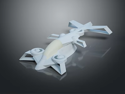 White Sci Fi Vehicle 3D Model With Geometric Shapes And Reflective Surface On Dark Background 3d model