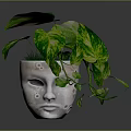 Pothos Plant With Green And Yellow Variegated Leaves In White Face Shaped Pot