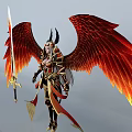 Game Movie Character Featuring Large Red Orange Wings Flaming Sword And Ornate Armor