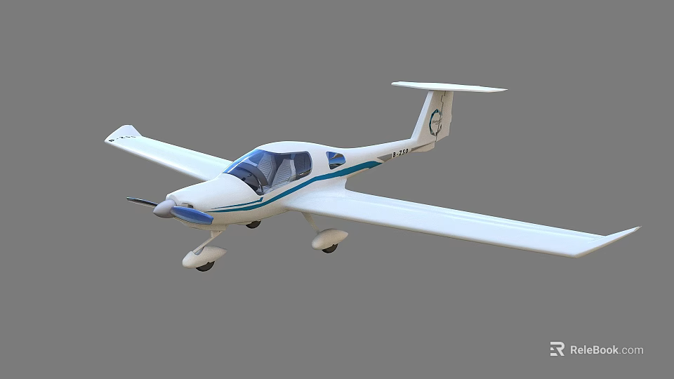 White Light Aircraft With Blue Stripes Single Engine Two Seater Design 3d model