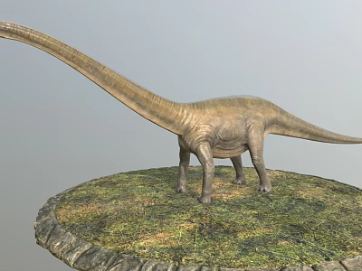 Long Necked Sauropod Dinosaur Model Standing On Grass Covered Circular Base 3d model
