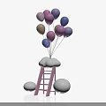 Pastel Colored Inflatable Balloons And Clouds With Pink Ladder Decoration