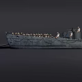 Military Warship with Many Soldiers Standing on Deck and Open Front Ramp