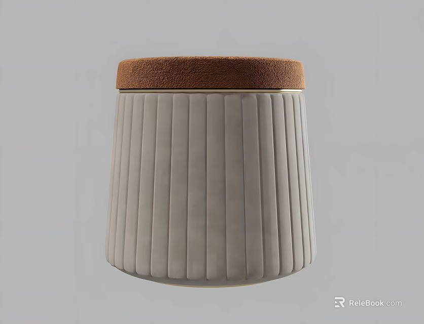 Stylish Modern Gray Vertical Striped Stool With Brown Cushion Top 3d model 