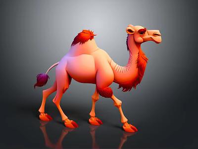 3D Camel Model In Cartoon Style With Orange Red Fur And Realistic Shading 3d model