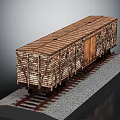 Wooden Train Car Model On Railway Track With Gravel Base And Brown Structure