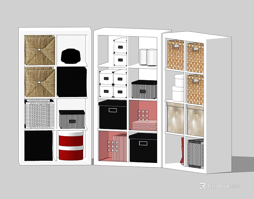 Storage Cabinet with Multiple Compartments Storage Boxes Baskets Various Colors Checkered Patterns Organized Home Storage 3d model