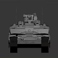 Modern Military Tank with Cannon Turret Tracks and Antenna Sensors on Reflective Surface