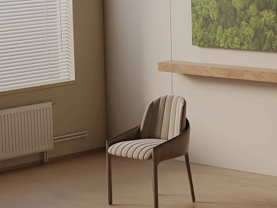 Minimalist Dining Chair With Upholstered Seat And Wooden Frame In Interior Setting 3d model