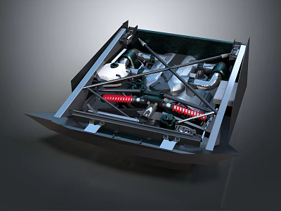 Detailed Engine Internal Structure Showcasing Mechanical Components With Red Springs And Metal Casing 3d model