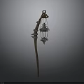 Vintage Wooden Lamp Post With Metal Frame Lantern And Glass Panels