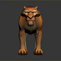 Saber-toothed Tiger 3D Model With Orange Red Long Saber Teeth Standing On Dark Background