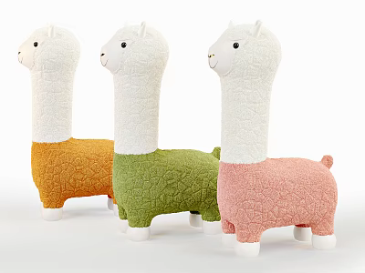 Three Cute Colorful Alpaca Plush Dolls In Orange Green And Pink 3d model