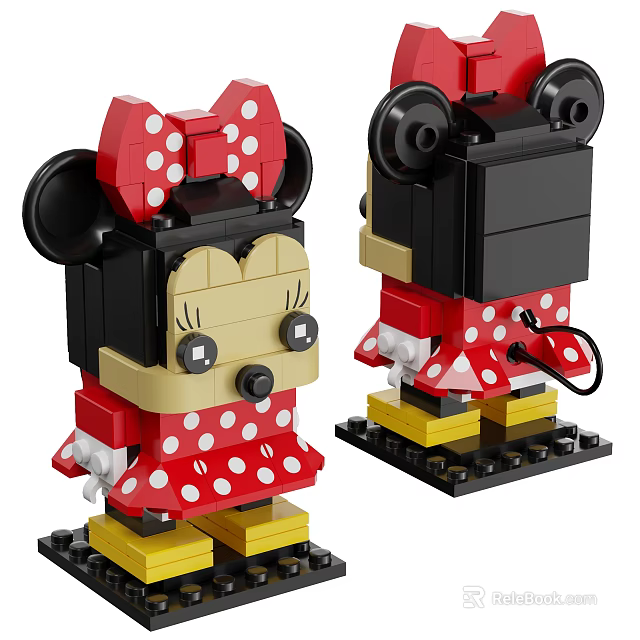 Minnie Mouse Building Blocks With Red Polka Dot Dress Black Ears And Yellow Base 3d model 