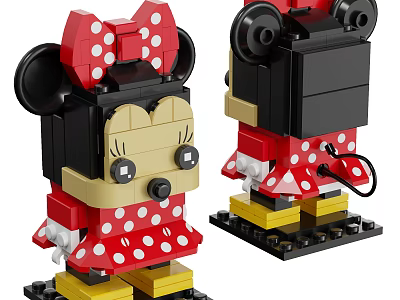 Minnie Mouse Building Blocks With Red Polka Dot Dress Black Ears And Yellow Base 3d model