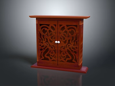 Traditional Wooden Entryway Cabinet Sideboard With Carved Doors And Storage Space 3d model