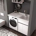 Modern White Decorative Cabinet With Washing Machine And Sink In Pink Bathroom
