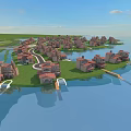 Aerial Planning of Waterfront Residential Community Layout with Scattered Buildings and Water Areas