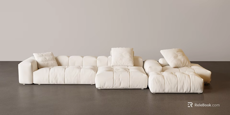 White Modular Sectional Sofa with Plush Cushions in Modern Minimalist Interior 3d model