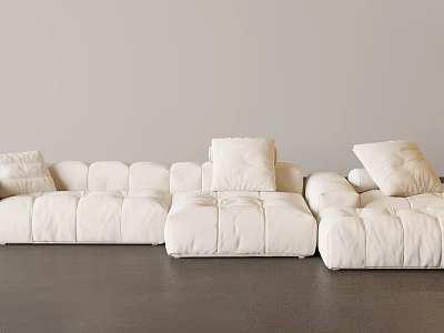 White Modular Sectional Sofa with Plush Cushions in Modern Minimalist Interior 3d model