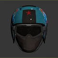 Stylish Blue Tactical Helmet With Red Star And Colorful Side Patterns Design 3d model