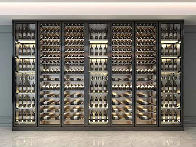 Luxury Modern Wine Cabinet With Glass Doors And Layered Wine Bottle Shelves 3d model