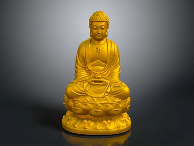 Golden Buddha Sculpture with Sitting Posture on Intricate Lotus Pedestal 3d model