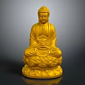 Golden Buddha Sculpture with Sitting Posture on Intricate Lotus Pedestal