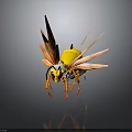 Wasp 3D Model With Yellow Body Transparent Wings And Orange Legs