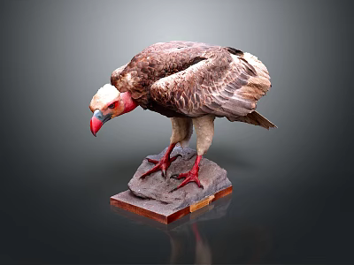 Eagle Taxidermy Featuring Brown Feathers White Head Red Beak Red Talons Stone Base Dark Background 3d model