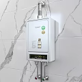 White Wall Mounted Water Heater With Digital Temperature Display On Marble Tile