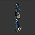 Futuristic Humanoid Character In Blue Black Mechanical Armor With Technological Details