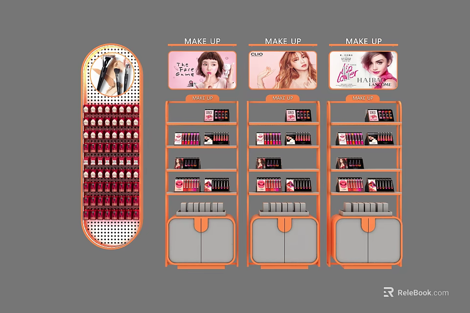 Cosmetics Display Shelves With Multiple Tiers And Model Images For Makeup Products 3d model 