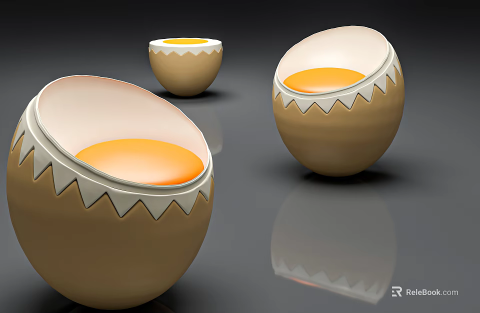 Modern Egg Shaped Dining Chairs With Brown Shell White Zigzag Edges And Orange Seats 3d model