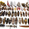 Traditional Wooden Boat Collection with Various Vintage Designs and Craft Details