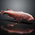 Detailed Red Grouper Fish on Dark Background with Clear Reflection View 3d model