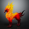 Mythical Fantasy Creature With Flaming Feathers And Lion Like Body Design