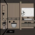Modern Minimalist Bathroom Interior With Shower Vanity Round Mirror And Lighting
