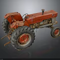 Old Red Vintage Tractor Farm Equipment With Large Tires And Rustic Parts