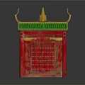 Traditional Chinese Red Entrance Gate With Green Tiled Roof And Golden Curved Eaves