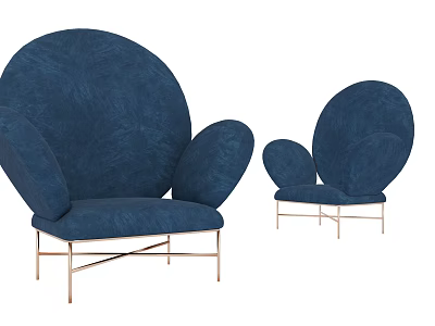Stylish Blue Accent Chair Design With Round Backrest Armrests And Metal Legs 3d model